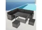 Ella 8-Seater Outdoor Modular Lounge & Dining Set – Dark Grey Wicker with Table & Stools