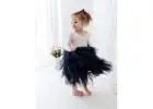 Boho Navy Blue Flower Girl Dress, White Lace Long Sleeve Tulle Dress for Toddlers, Wedding Princess